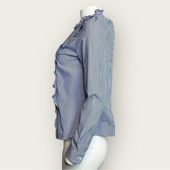 NWOT | Avec Les Filles | Stripe Button-Down Ruffle Top | Blue/White | Small - Picture 5 of 11